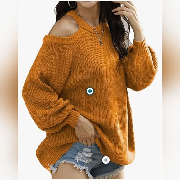 Oversized knit cold shoulder sweater - Picture 1 of 8